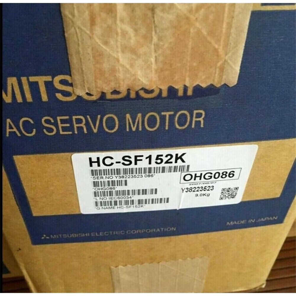 Mitsubishi HC-SF152K AC Servo Motor box, featuring product details, label, and Made in Japan.