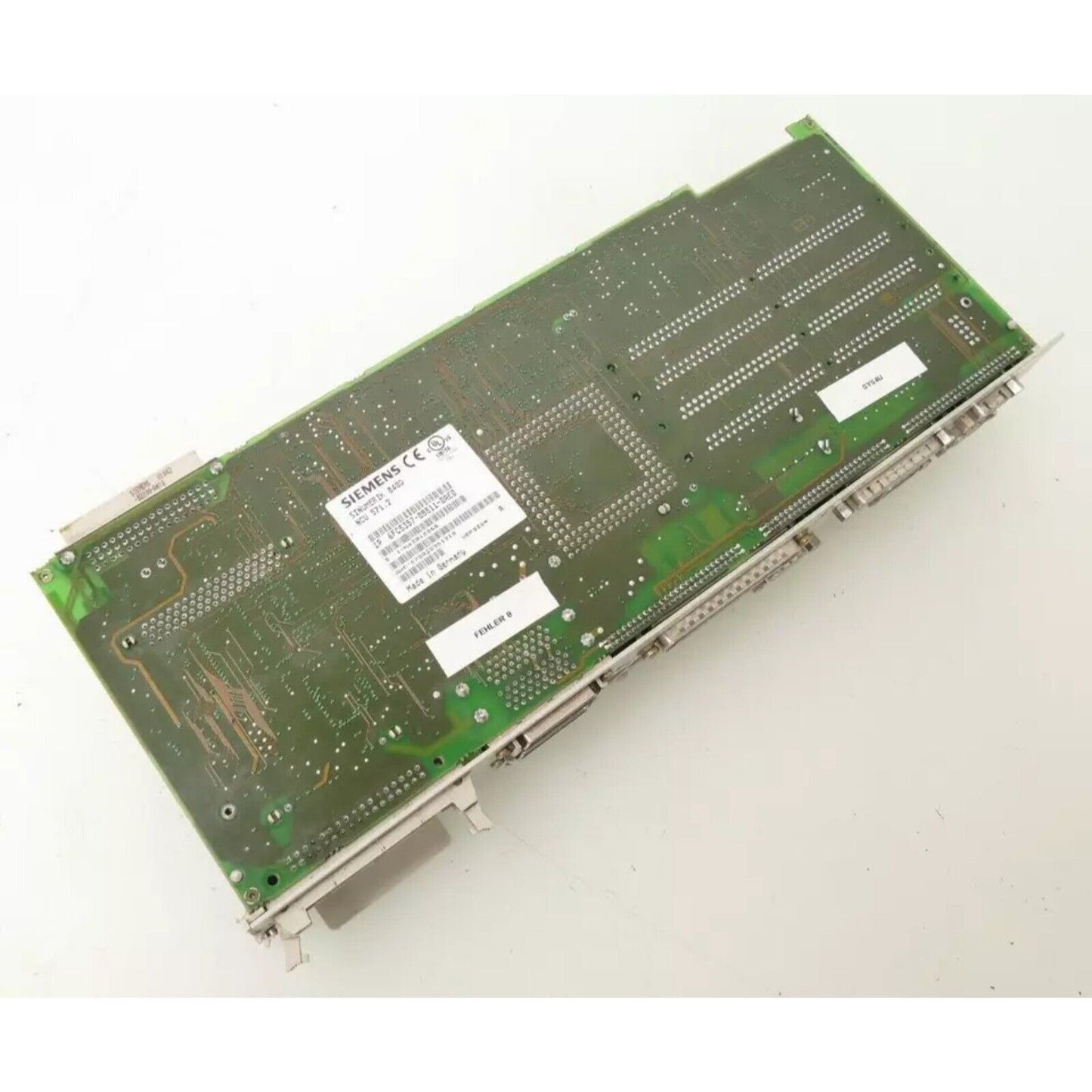 Siemens SINUMERIK 840DE NCU 571.2 PLC module, 6FC5357-0BB11-0AE0, green circuit board with connectors, Made in Germany.