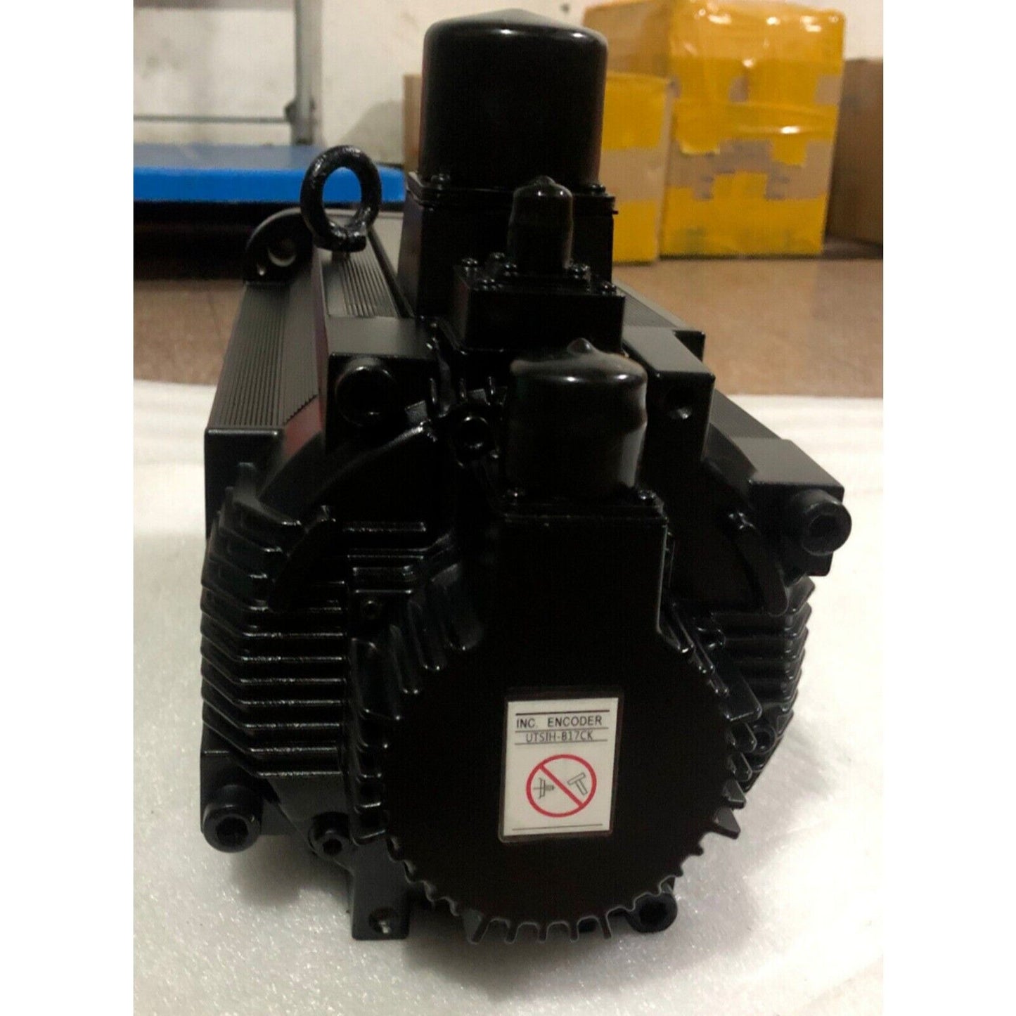 Yaskawa SGMGH-75DCA6C servo motor, black industrial equipment with INC ENCODER UTS1H-B17CK label, Expedited Shipping
