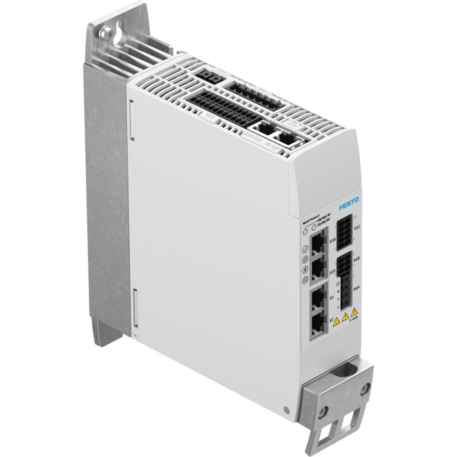 Festo CMMT-AS-C2-3A-PN-S1 Servo Drive. Industrial automation part with multiple ports and labels.