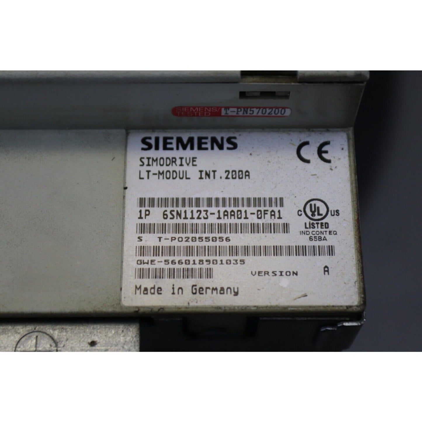 Siemens SIMODRIVE LT-MODUL INT.200A control module, part number 6SN1123-1AA01-0FA1, Made in Germany