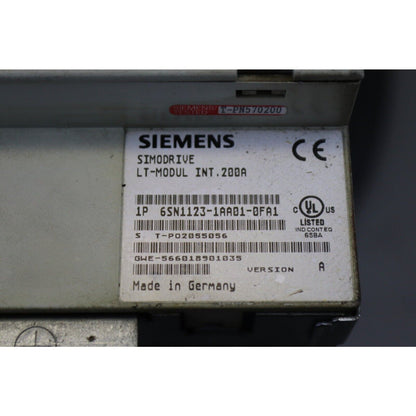 Siemens SIMODRIVE LT-MODUL INT.200A control module, part number 6SN1123-1AA01-0FA1, Made in Germany