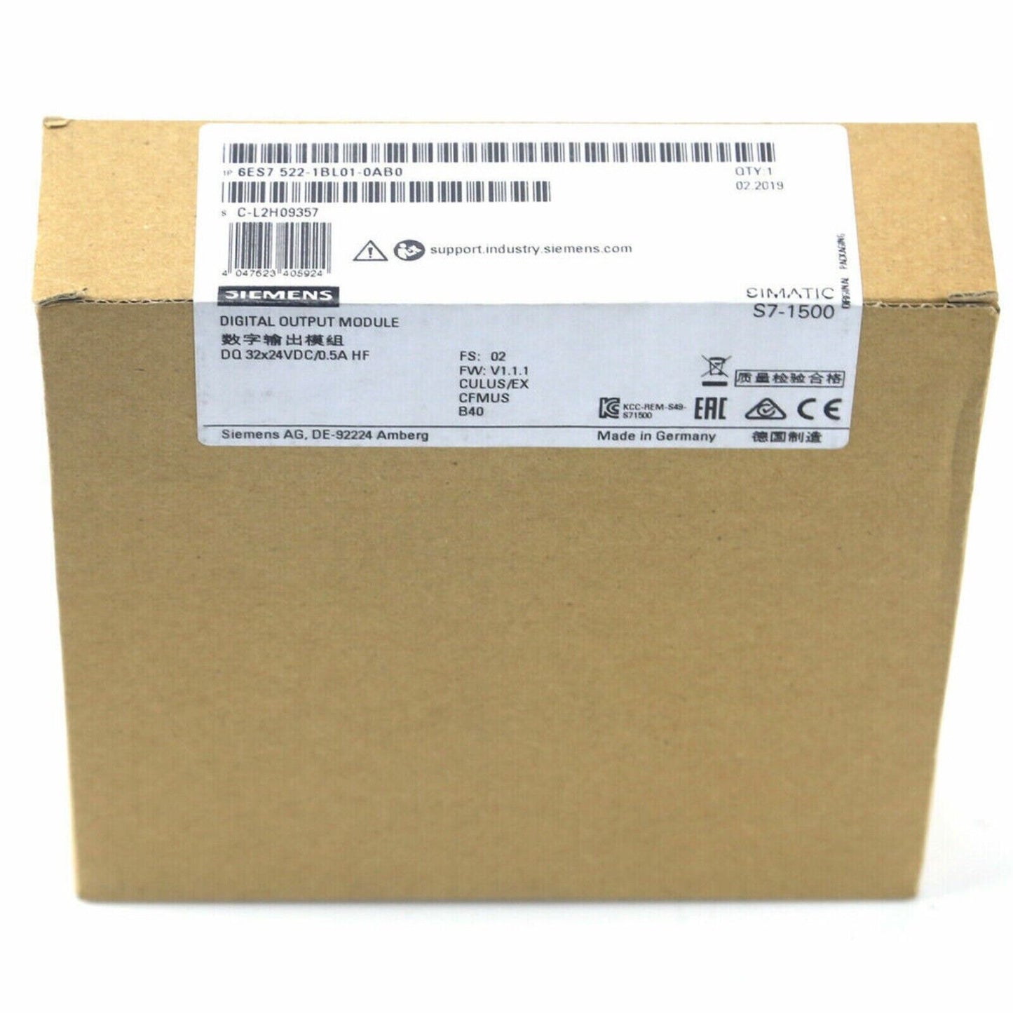 Siemens SIMATIC S7-1500 Digital Output Module 6ES7 522-1BL01-0AB0 Packaging