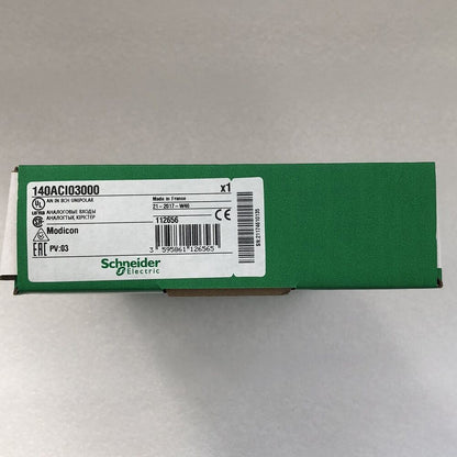 Schneider Electric 140ACI03000 analog input module packaging, for Modicon Quantum systems.