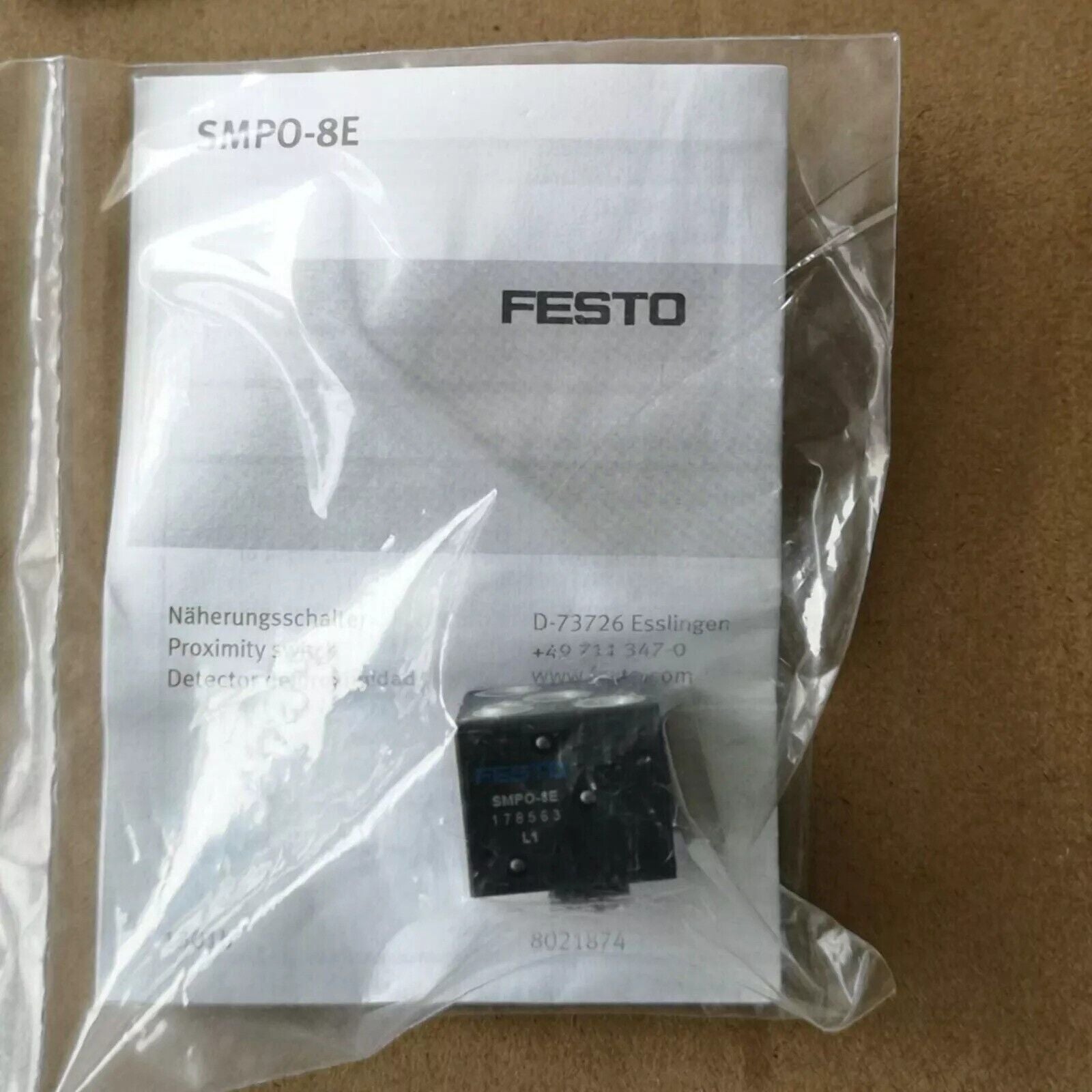 Festo SMPO-8E Proximity Sensor, industrial automation part in packaging. Part number 178563.