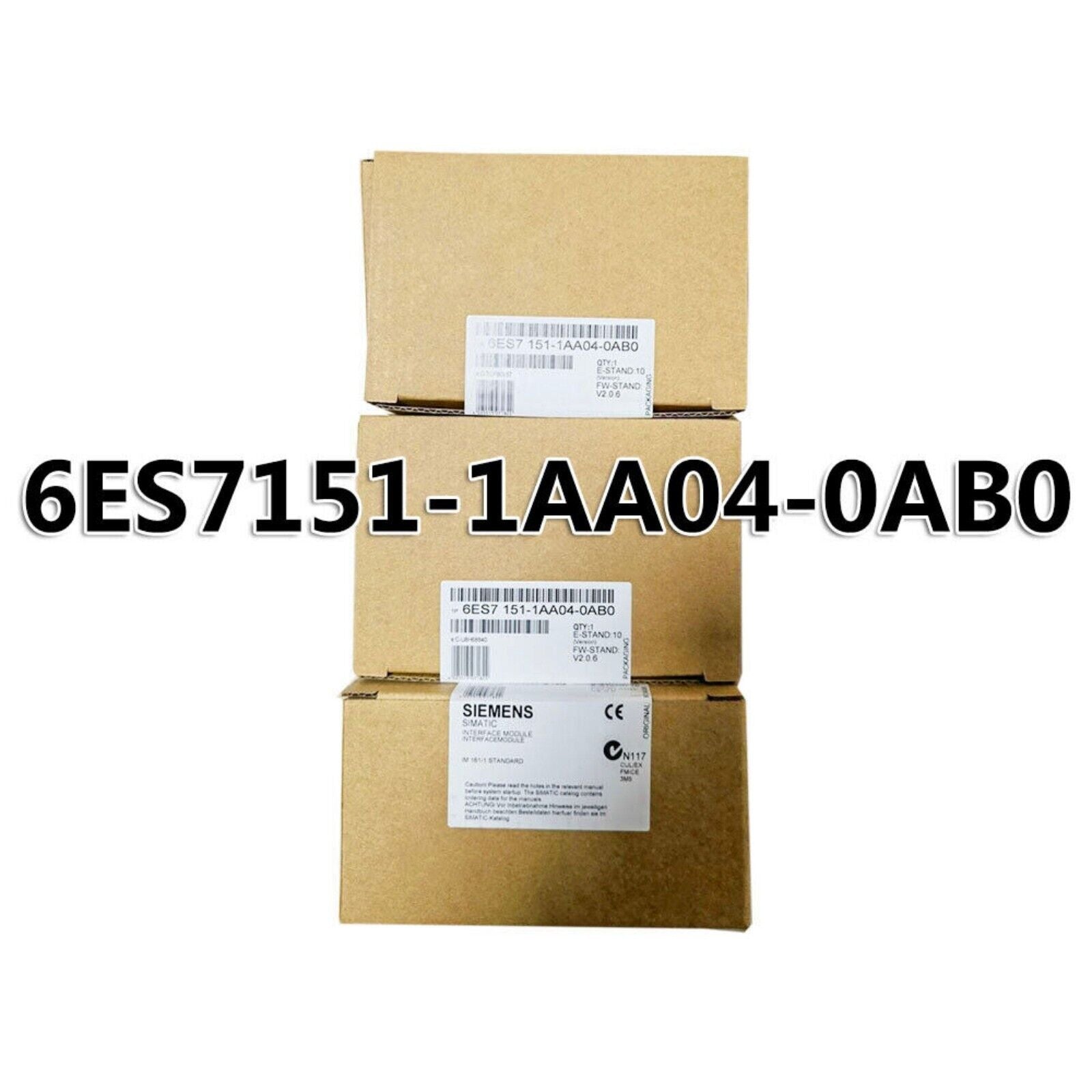 Siemens 6ES7151-1AA04-0AB0 DP Interface Module product packaging, featuring product code on the boxes.