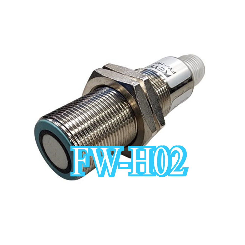 Keyence FW-H02 Ultrasonic Sensor. New industrial automation sensor with threaded metal body.
