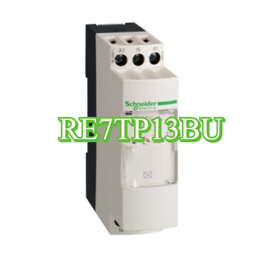 Schneider Electric RE7TP13BU time relay, white and gray industrial automation component.