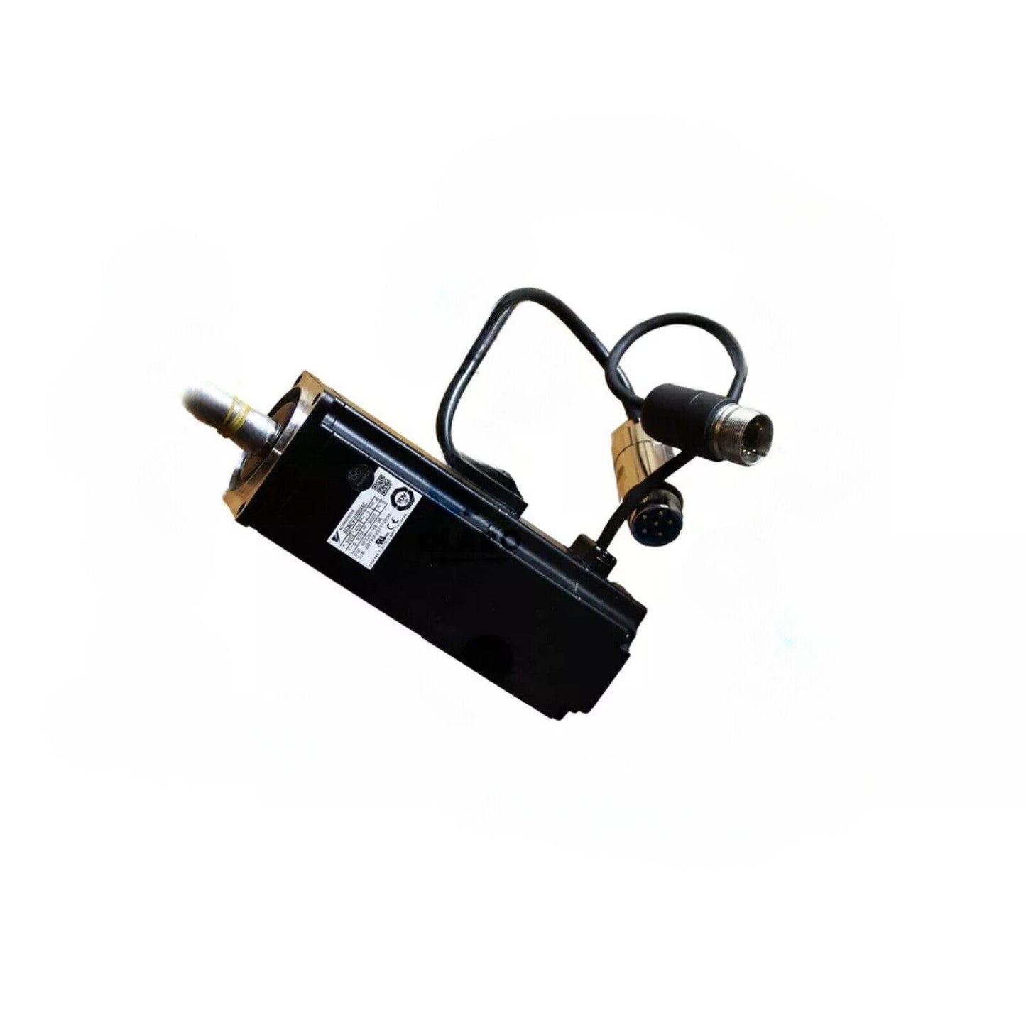 YASKAWA SGMEV-03DDA6C AC servomotor with black body, attached cables and connectors, industrial automation part.