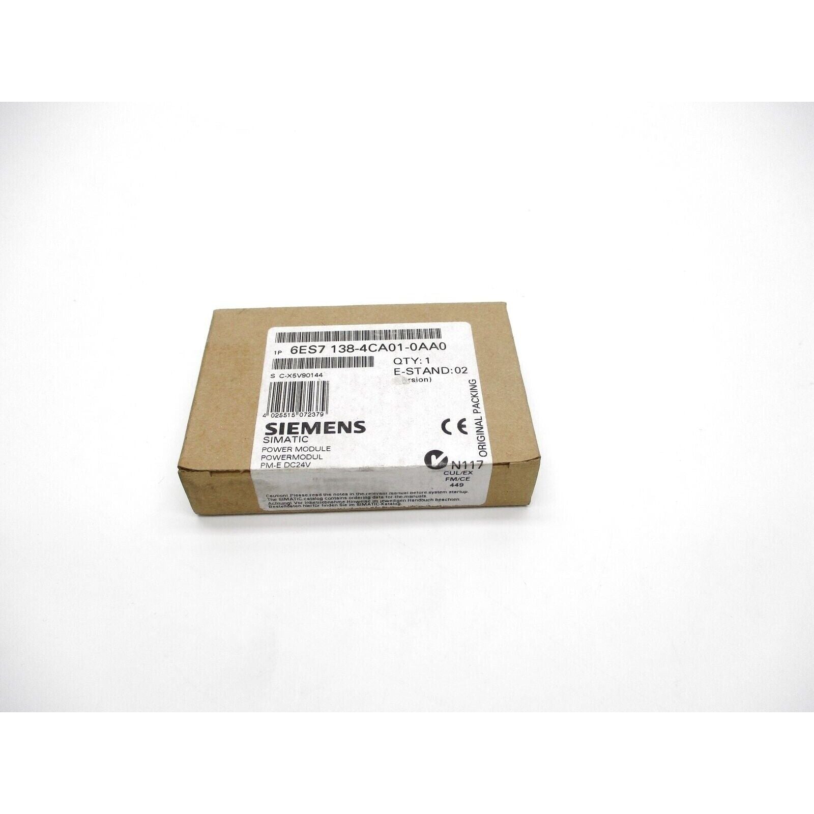 Siemens SIMATIC S7-300 Power Module 6ES7 138-4CA01-0AA0, original packaging, industrial automation component
