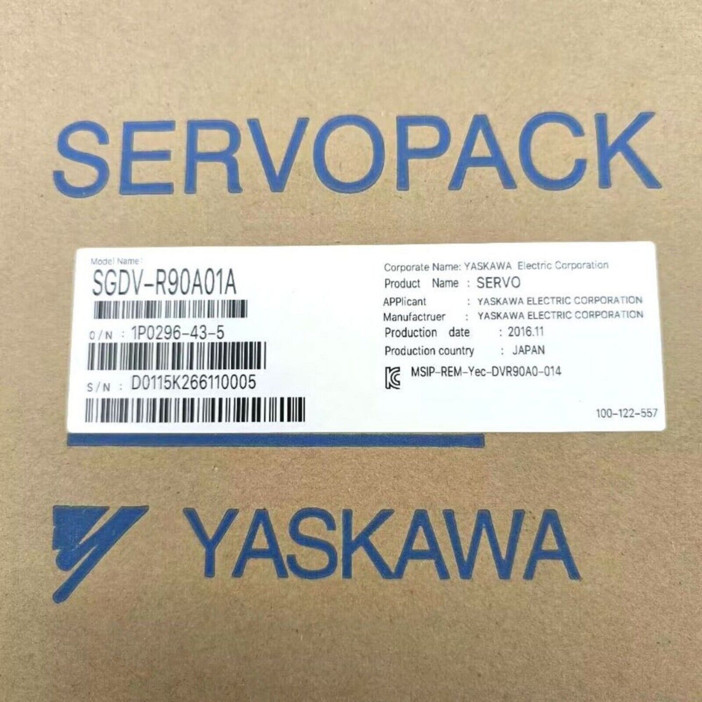 YASKAWA SGDV-R90A01A ServoPack box, new with product details, Made in Japan, industrial automation parts.