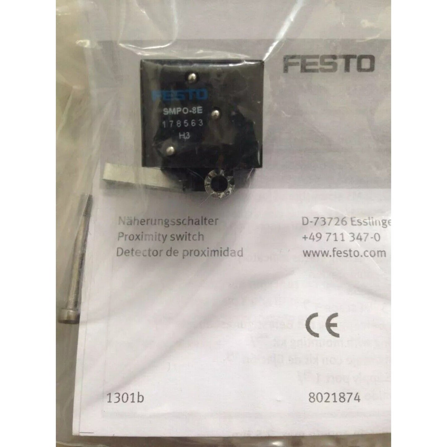 Festo SMPO-8E Proximity Sensor. Industrial automation part with product information.