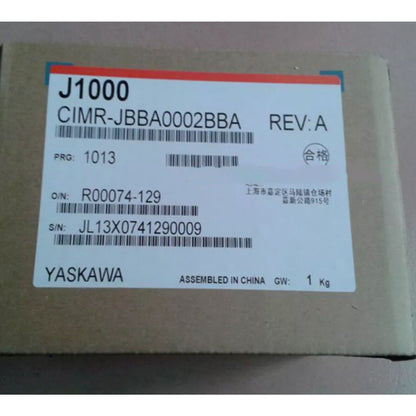 Yaskawa J1000 CIMR-JBBA0002BBA Inverter label, featuring model information and serial number. Made in China, 1 Kg.