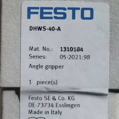 FESTO DHWS-40-A angle gripper product label, part number 1310184, industrial automation component.
