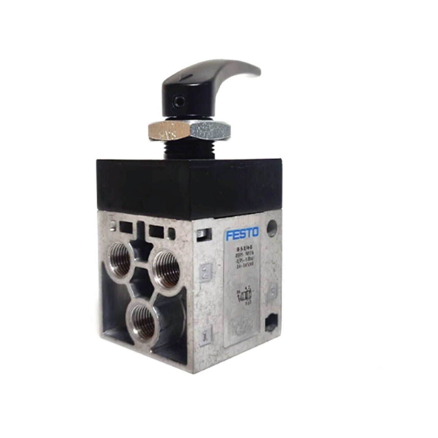 Festo H-5-1/4-B hand lever valve, black lever and body, silver valve body, automation part