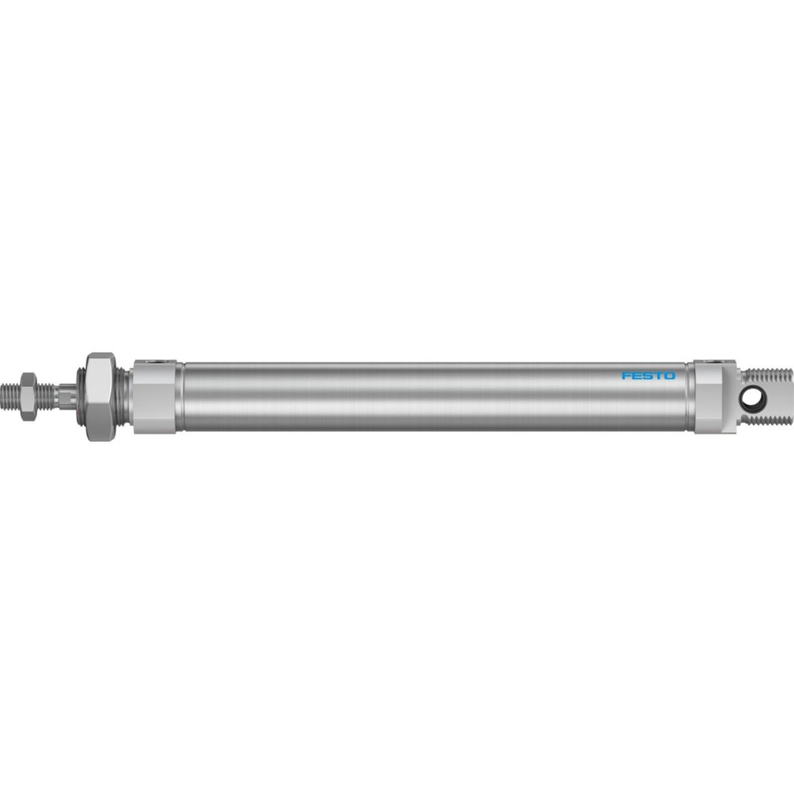 Festo DSNU-25-160-PPV-A pneumatic cylinder, metallic silver, product shot.