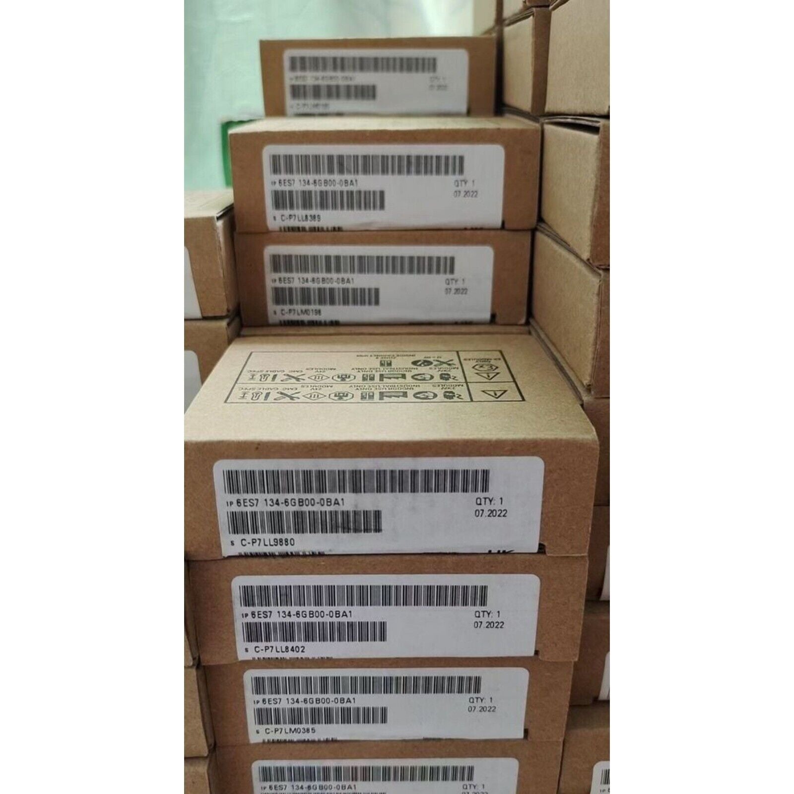 Siemens 6ES7 134-6GB00-0BA1 ET 200SP Analog Input Modules in boxes. Industrial automation parts ready for shipping.