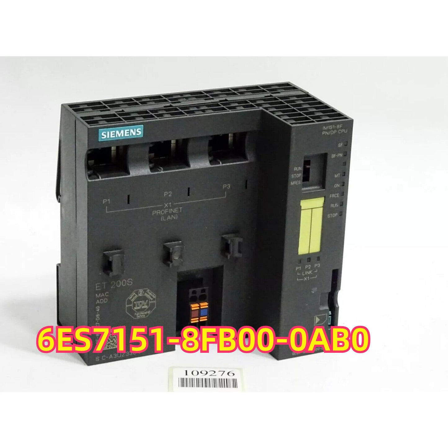 Siemens ET 200S PLC module 6ES7 151-8FB00-0AB0, PROFINET interface, industrial automation component.