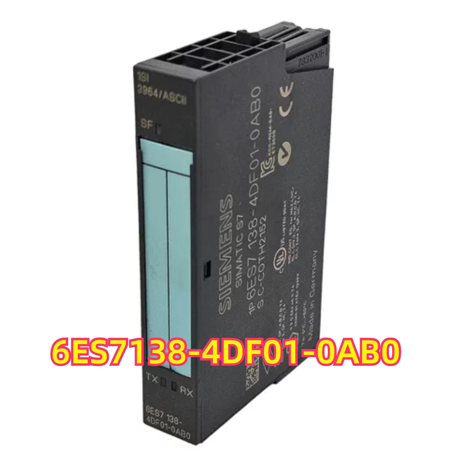 Siemens SIMATIC ET 200S 6ES7138-4DF01-0AB0 Power Module, black, with key features and specifications displayed.