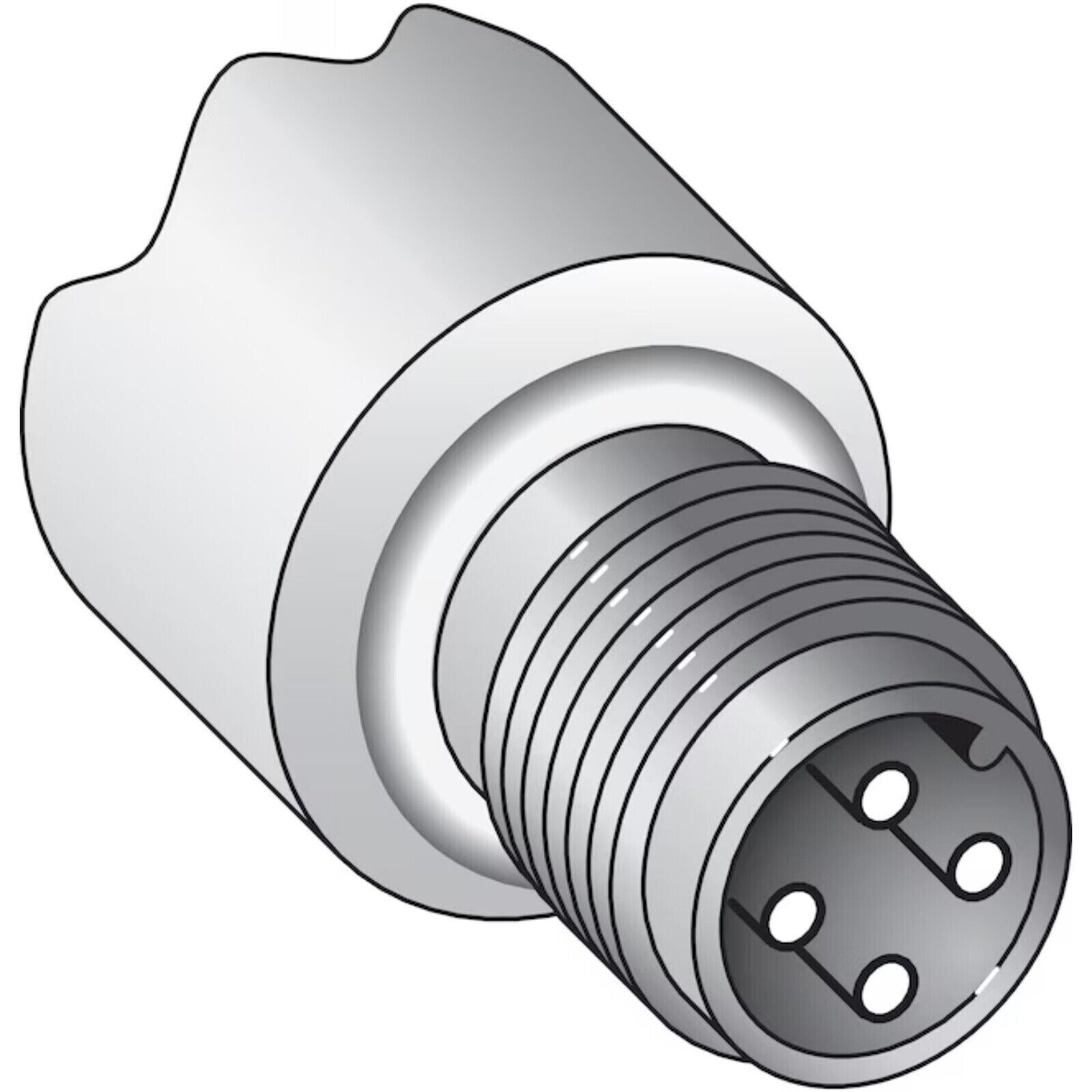 Photoelectric sensor connector, industrial automation part, four-pin connector, cylindrical, gray and white.