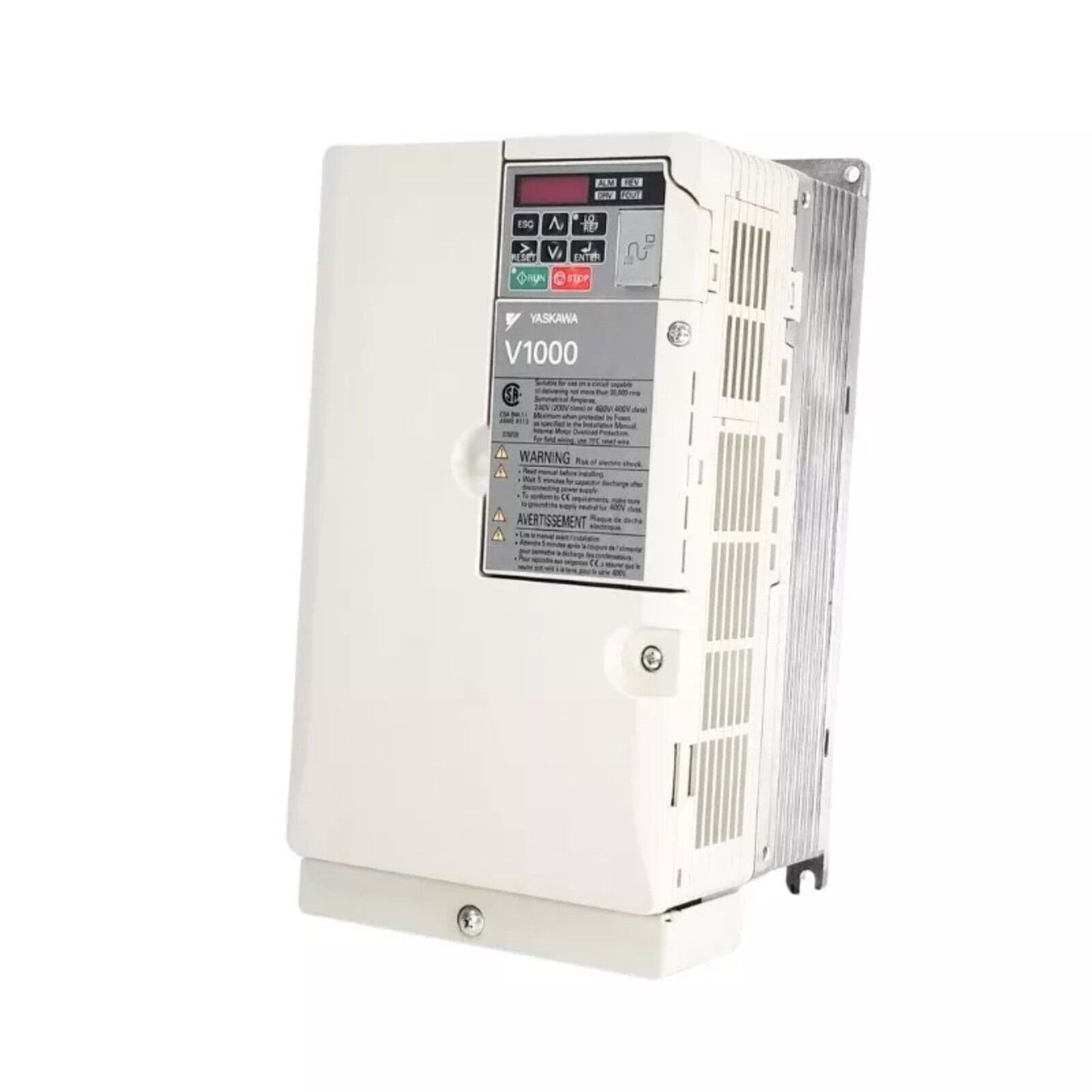 YASKAWA V1000 Series Inverter, CIMR-VU2A0040FAA, industrial automation part, white and metal finish.