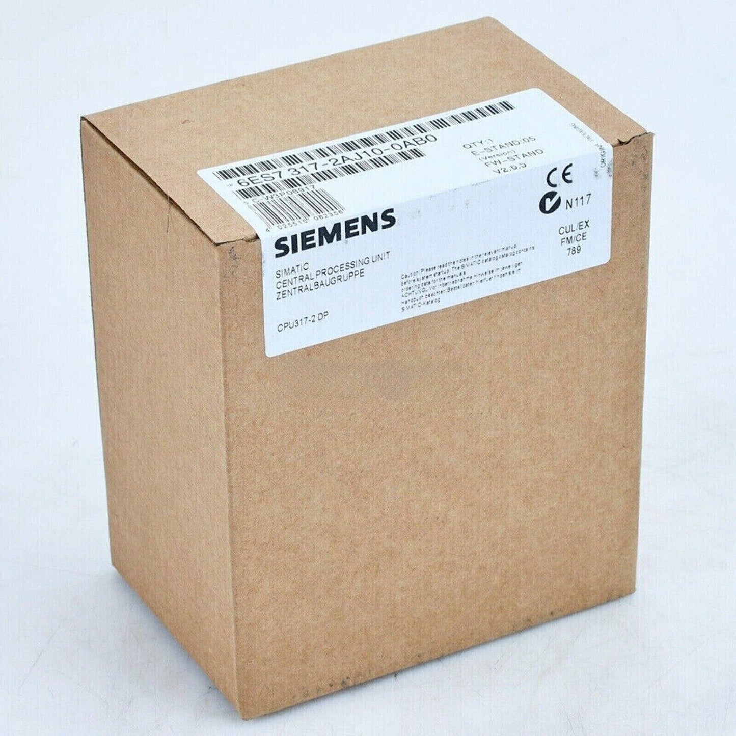 Siemens SIMATIC S7-300 CPU 317-2DP in box. Industrial automation part, 6ES7317-2AJ10-0AB0 model.
