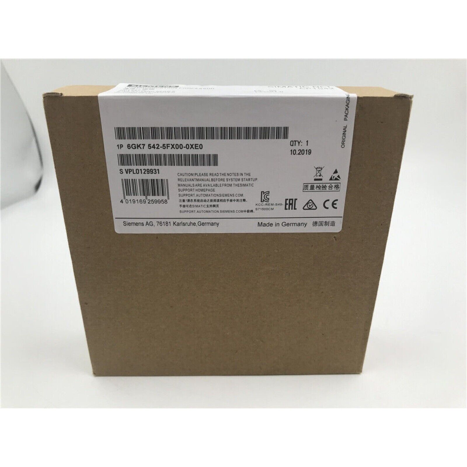 Siemens SCALANCE X-350 6GK7542-5FX00-0XE0 box, product packaging with specifications, Made in Germany