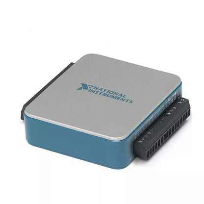 National Instruments USB-6000 USB Multifunction I/O Device, blue and silver enclosure with terminal block.