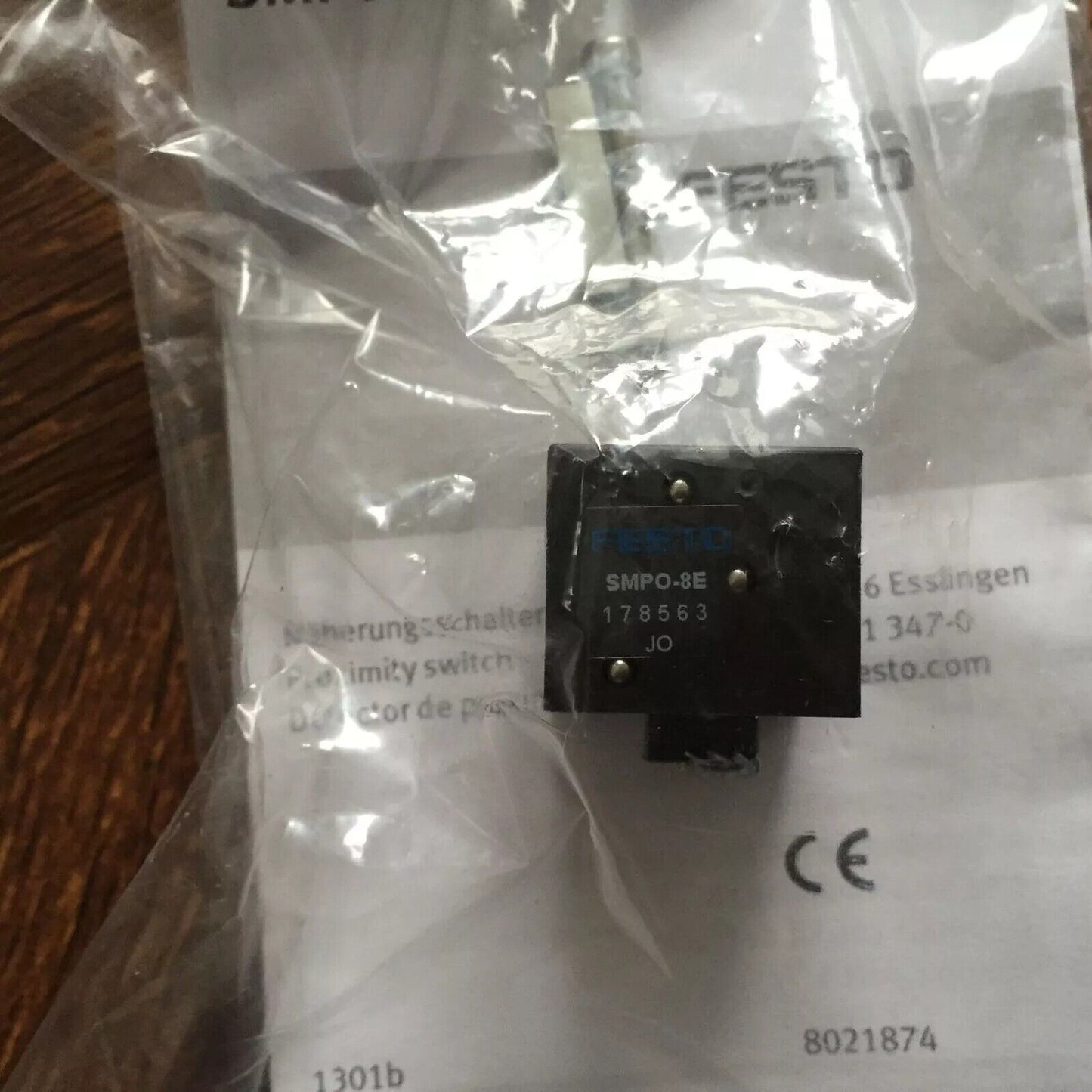 Festo SMPO-8E Proximity Sensor, black industrial automation component, part number 178563, CE marking