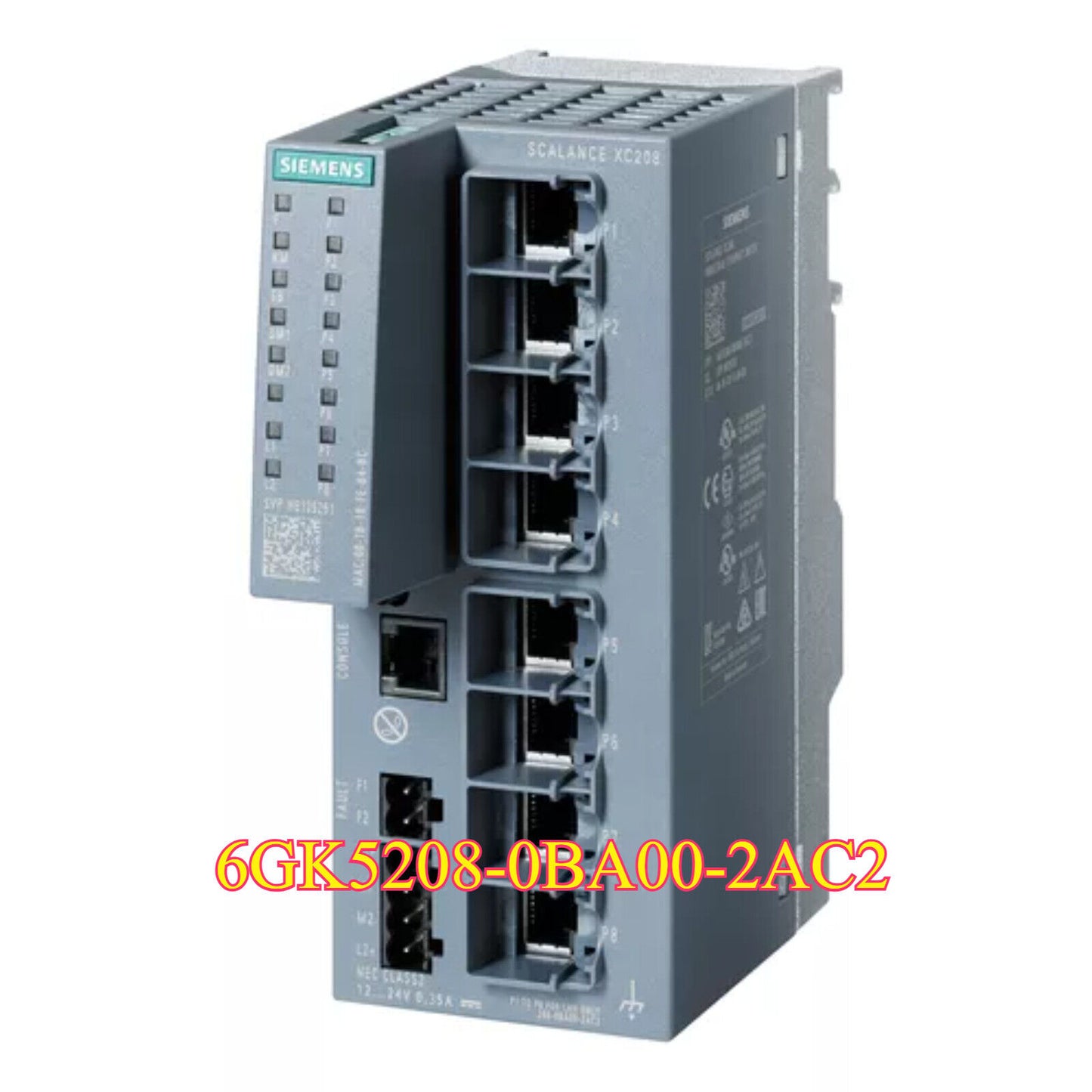 Siemens SCALANCE XC208 Ethernet switch, gray industrial automation equipment, model 6GK5208-0BA00-2AC2