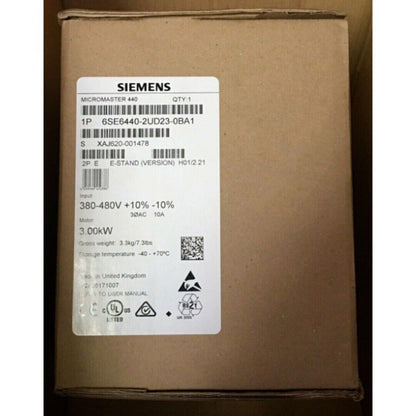Siemens MICROMASTER 440 6SE6440-2UD23-0BA1 frequency inverter box, 3.00kW, industrial automation part.