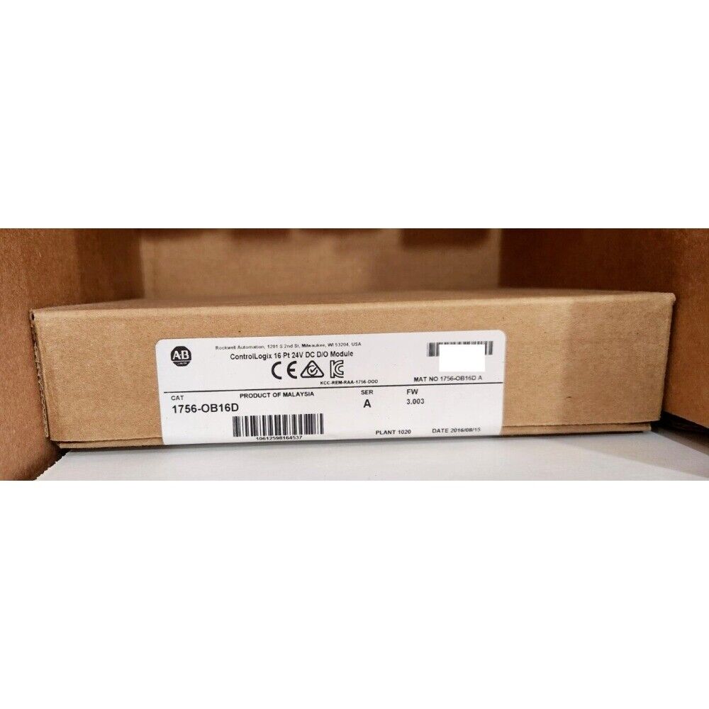 Allen-Bradley 1756-OB16D ControlLogix DC Output Module packaging, new industrial PLC part.