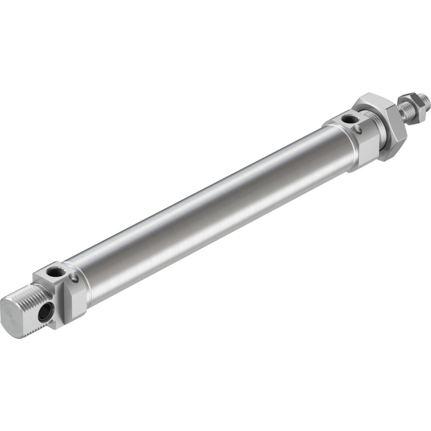 Festo DSNU-25-160-PPV-A pneumatic cylinder, metallic silver, angled shot