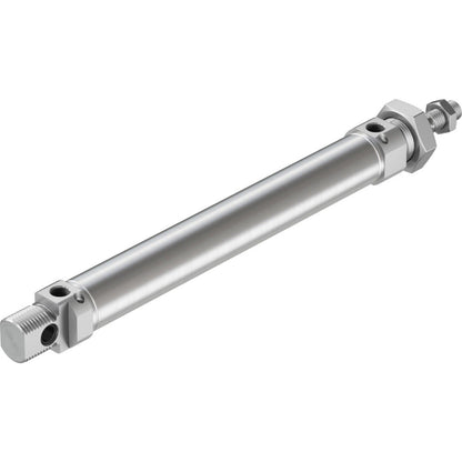 Festo DSNU-25-160-PPV-A pneumatic cylinder, metallic silver, angled shot