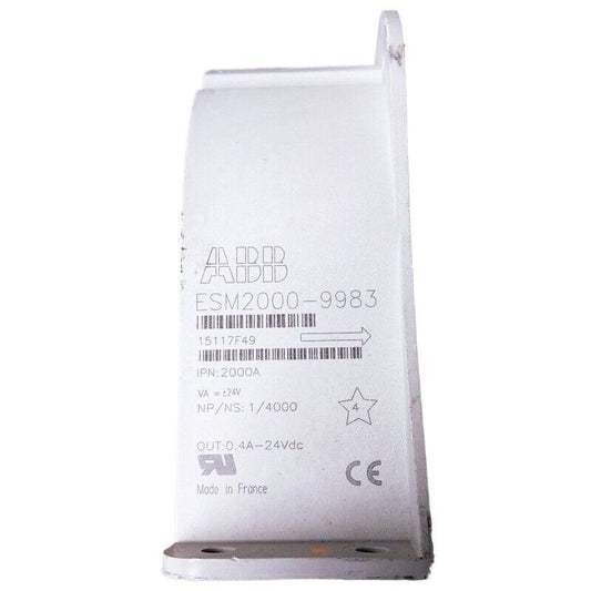 ABB ESM2000-9983 HMI module, white component with product details and Made in France label