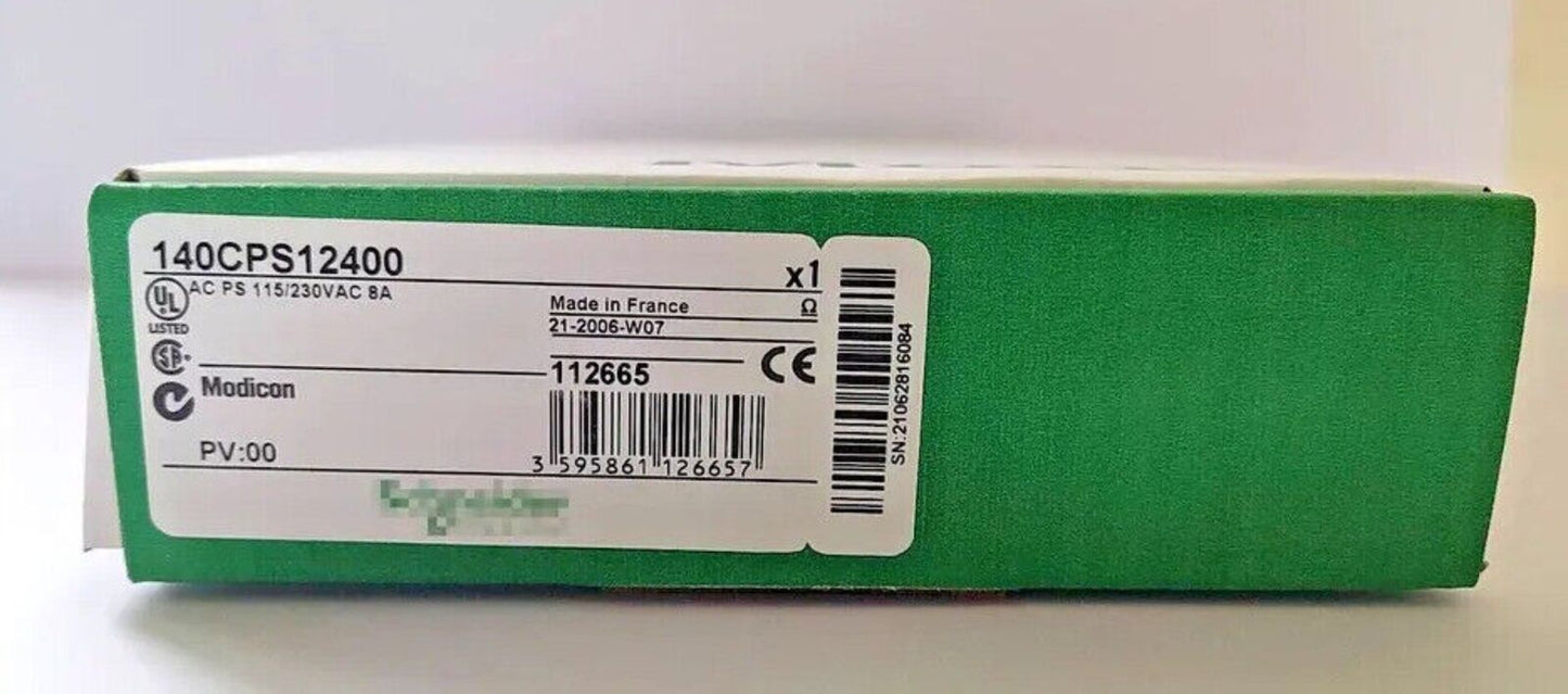 Schneider 140CPS12400 Power Supply Unit, industrial automation part, Made in France, fast shipment available.