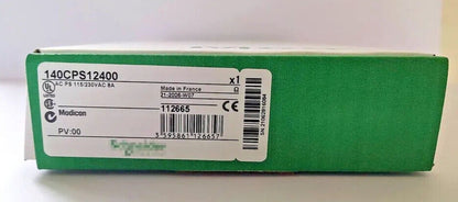 Schneider 140CPS12400 Power Supply Unit, industrial automation part, Made in France, fast shipment available.