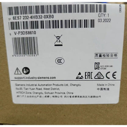 Siemens S7-1200 6ES7232-4HB32-0XB0 Analog Output Module label, specs, Made in China