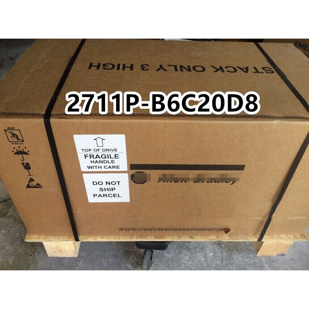 Allen-Bradley 2711P-B6C20D8 PLC in shipping box, new factory sealed industrial automation parts.