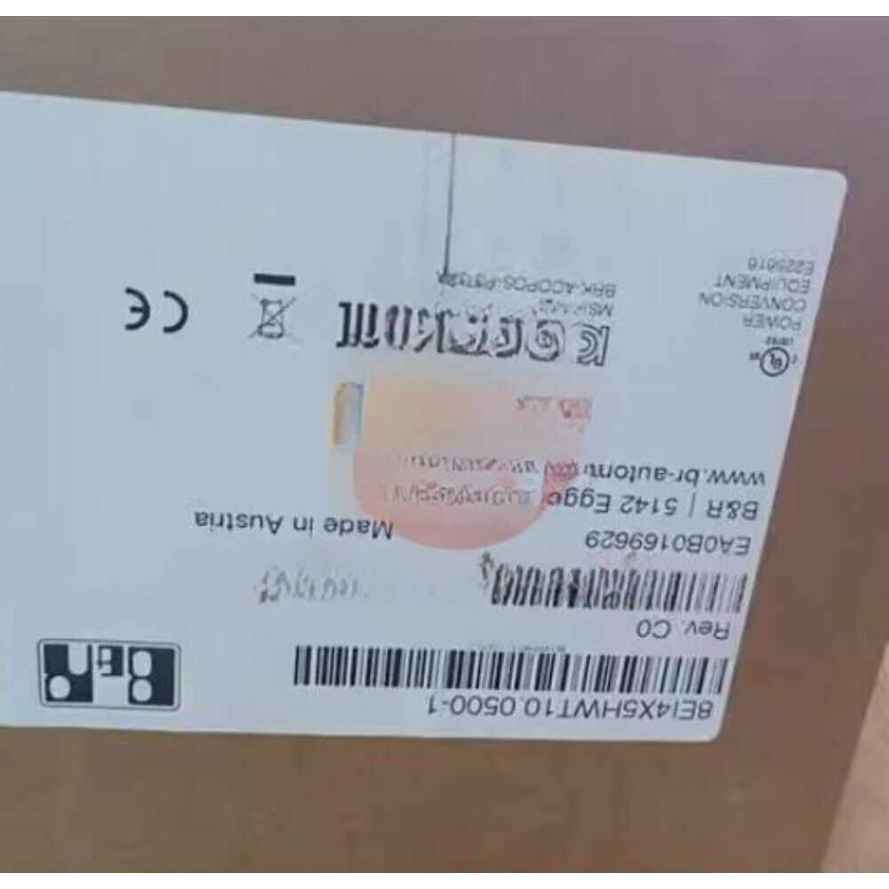 B&R 8EI4X5HWT10.0500-1 Three axis driver label detail, industrial automation equipment part, Made in Austria.