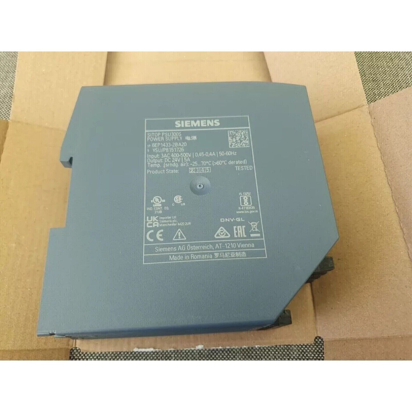 Siemens SITOP PSU300S power supply unit 6EP1433-2BA20, grey, industrial automation component,  Made in Romania