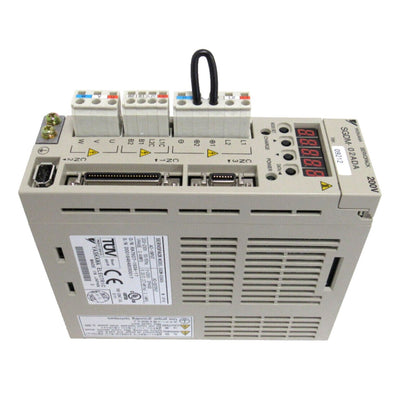 YASKAWA SERVOPACK SGDM-02ADA 200V servo drive. Industrial automation part with digital display and connectors. Made in Japan.