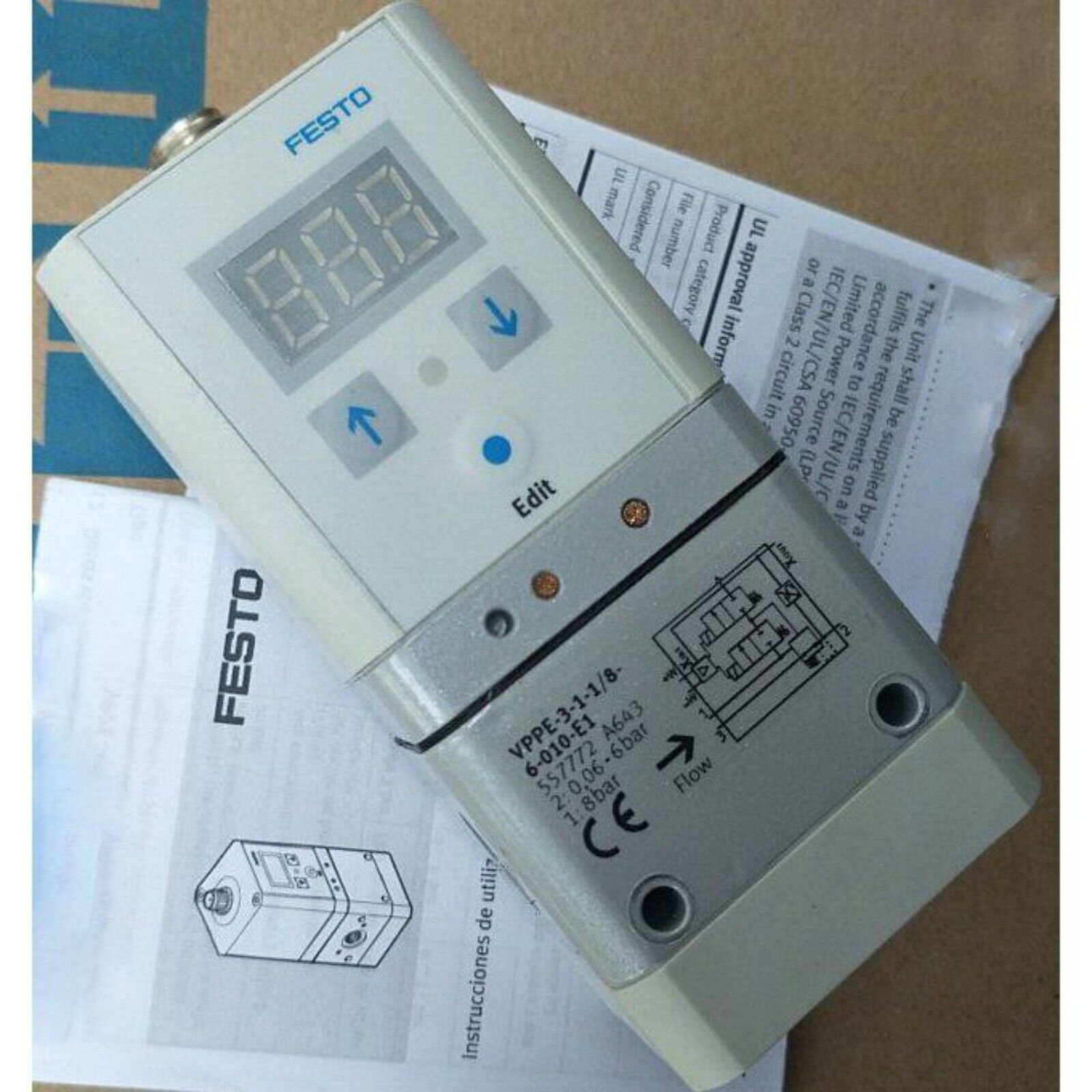 Festo VPPE-3-1-1/8-6-010-E1 Proportional Valve, Industrial Automation Part, with digital display