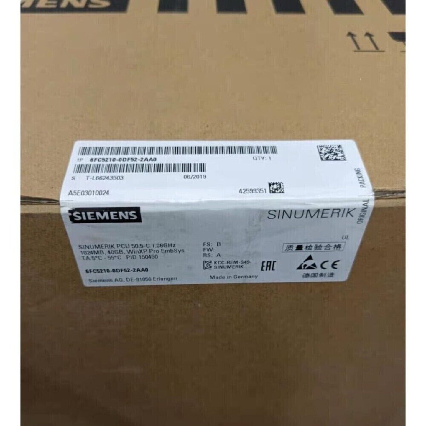 Siemens SINUMERIK PCU 50.5-C PLC module, model 6FC5210-0DF52-2AA0, industrial automation part
