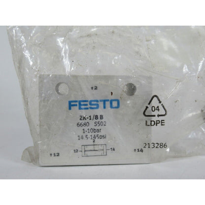 Festo ZK-1/8-B 6680 AND gate pneumatic component in packaging. Industrial automation part.