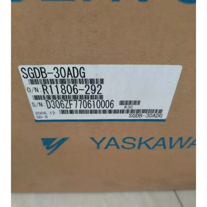 YASKAWA SGDB-30ADG servo drive label detail, featuring model number, serial number, and brand logo