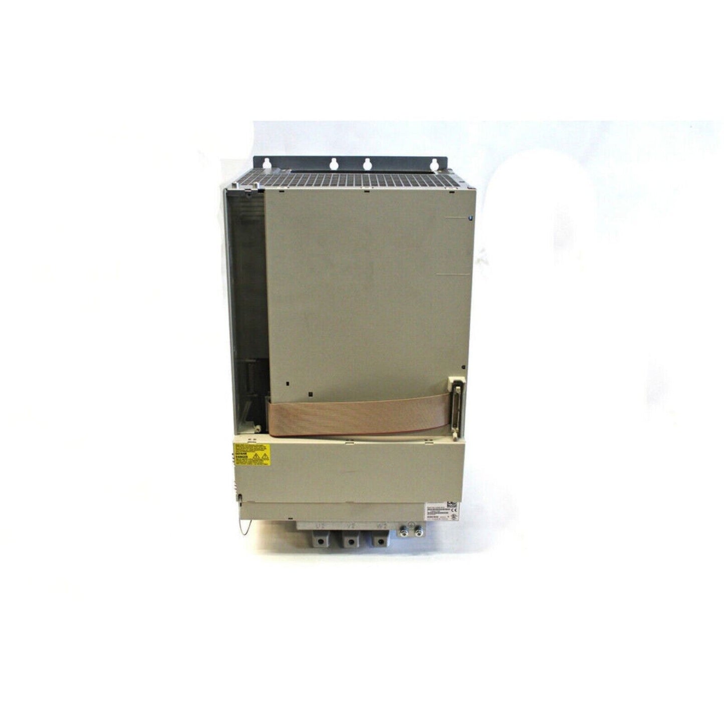 Siemens SIMODRIVE 611 power module. Beige metal enclosure with industrial automation connectors and labels.