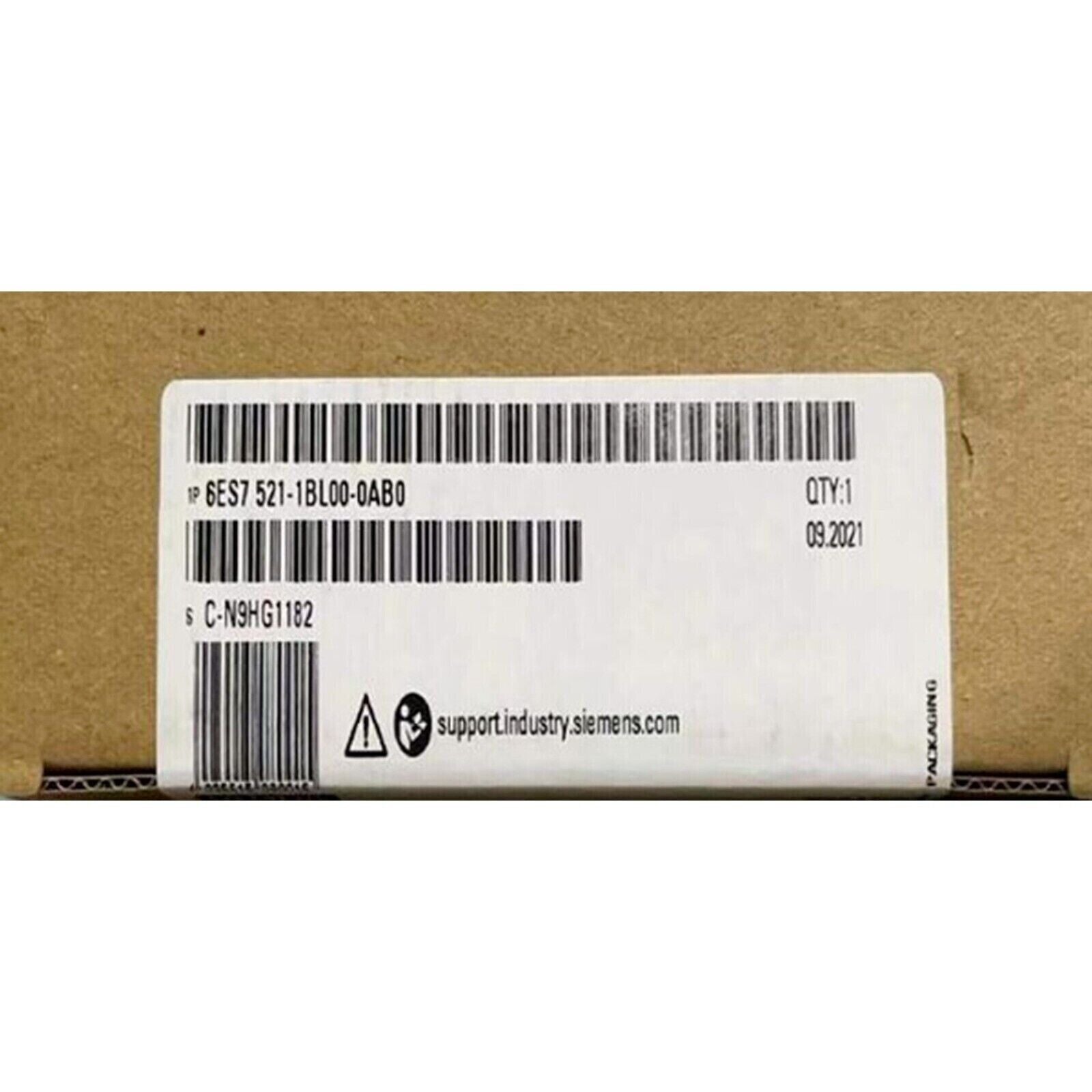 SIMATIC S7-1500 digital input module packaging label, 6ES7 521-1BL00-0AB0, with serial number and support details