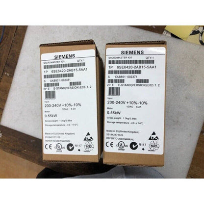 Siemens MICROMASTER 420 drive, model 6SE6420-2AB15-5AA1, industrial automation part, 0.55kW motor