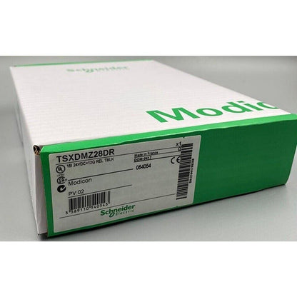 Schneider Electric TSXDMZ28DR PLC module in box, industrial automation component.